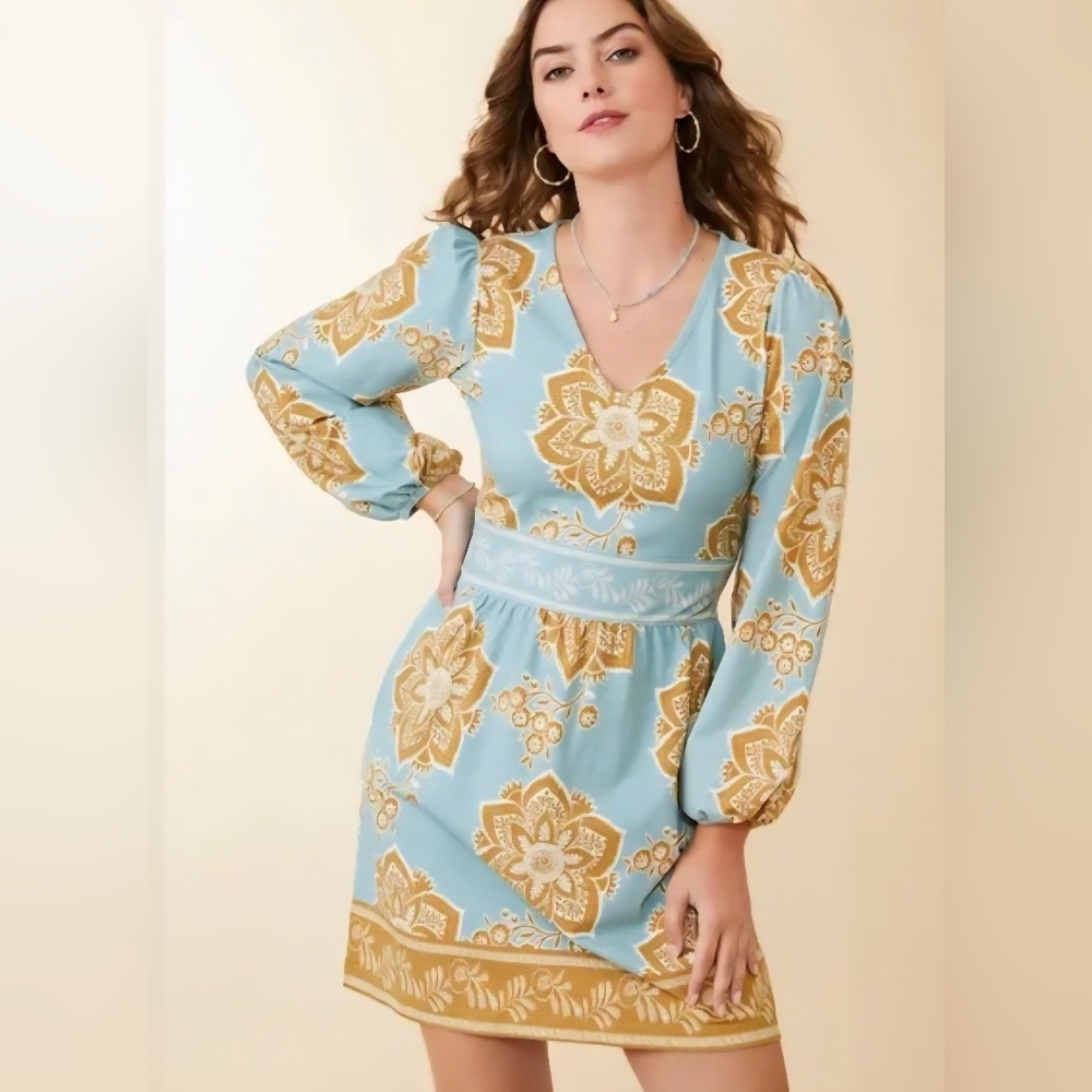 EUC Spartina 449 Diane Jersey Dress Calm Waters Medallion, XS